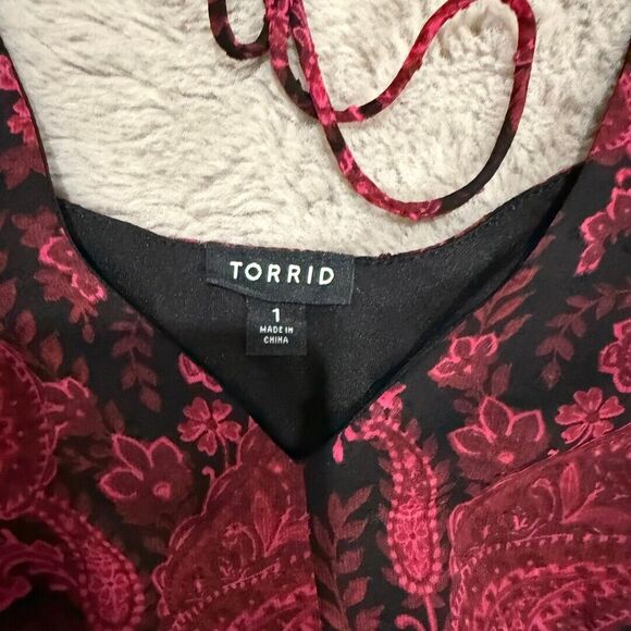 Torrid Burgundy Paisley Tea Length Clip Dot Open Back A-Line Dress Plus Size 1X - Picture 6 of 11
